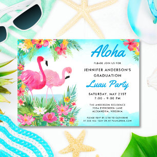 Invitación Aloha Tropical Flamingo Graduación Luau Fiesta Blu