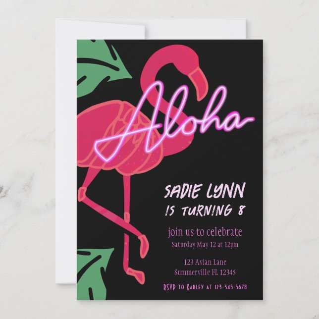 Invitación Aloha Tropical Flamingo Hawaii Cumpleaños (Anverso)