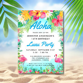 Invitación Aloha Tropical Fun Flamingo Luau Fiesta Cumpleaños
