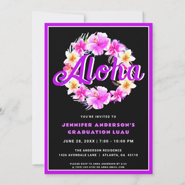 Invitación Aloha Tropical Graduation Luau Fiesta (Anverso)
