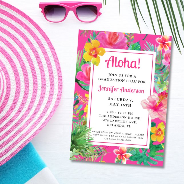 Invitación Aloha Tropical Graduation Luau Fiesta (Subido por el creador)