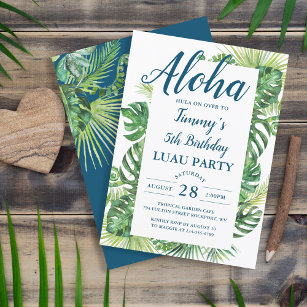 Invitación Aloha Tropical Greenery Fiesta de Cumpleaños de Lu