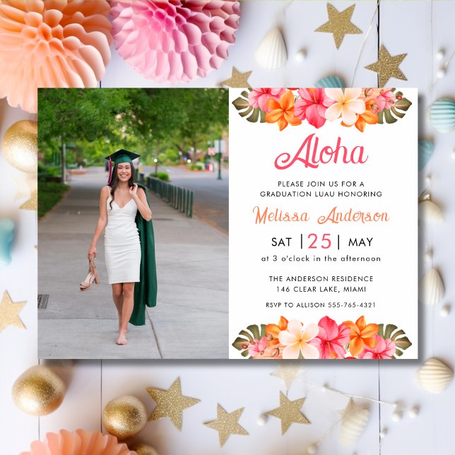 Invitación Aloha Tropical Hibiscus Floral Photo Graduation (Subido por el creador)