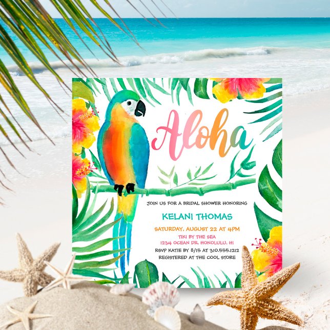 Invitación Aloha Tropical Hibiscus Parrot Bridal (Subido por el creador)