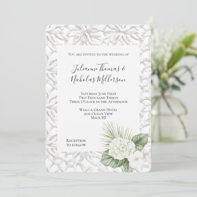 Invitación Aloha Tropical Hydrangea Boda Floral (Anverso de pie)