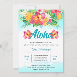 Invitación Aloha Tropical Luau Birthday Party