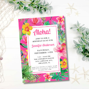 Invitación Aloha Tropical Luau Birthday Party