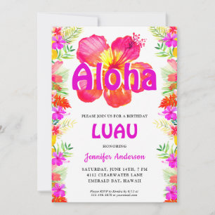 Invitación Aloha Tropical Luau Birthday Party