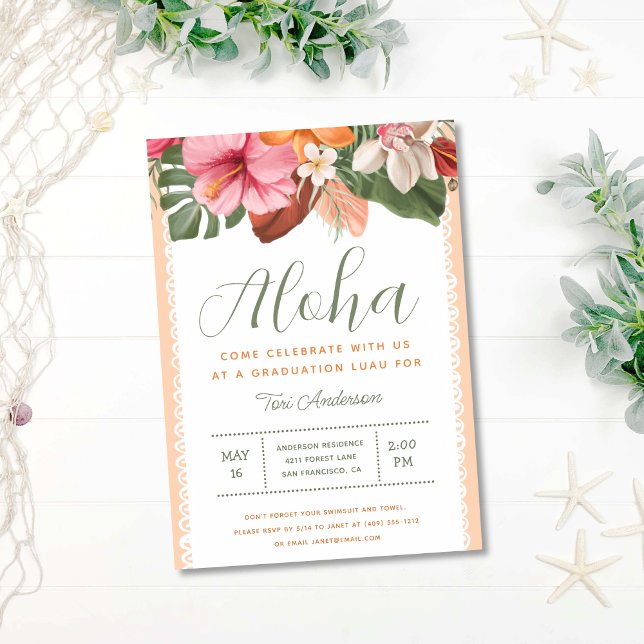 Invitación Aloha Tropical Luau Elegante Partido de Graduación (Subido por el creador)