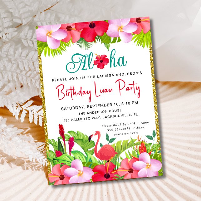 Invitación Aloha Tropical Luau Floral Birday Party (Subido por el creador)