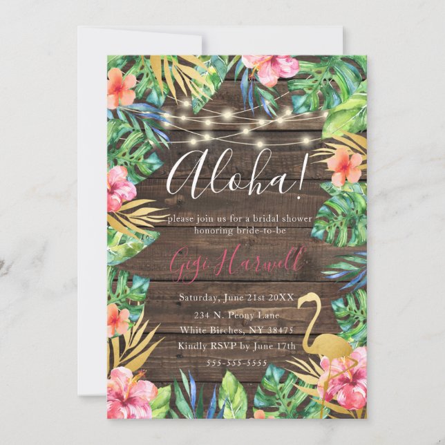 Invitación Aloha Tropical Luau Hawaian Bridal Shower (Anverso)