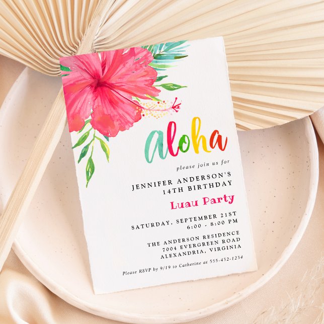 Invitación Aloha Tropical Luau Pink Hibiscus Birday Party (Subido por el creador)