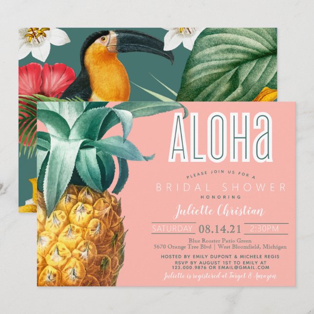 Invitación Aloha Tropical Luau Summer Bridal  (Anverso / Reverso)