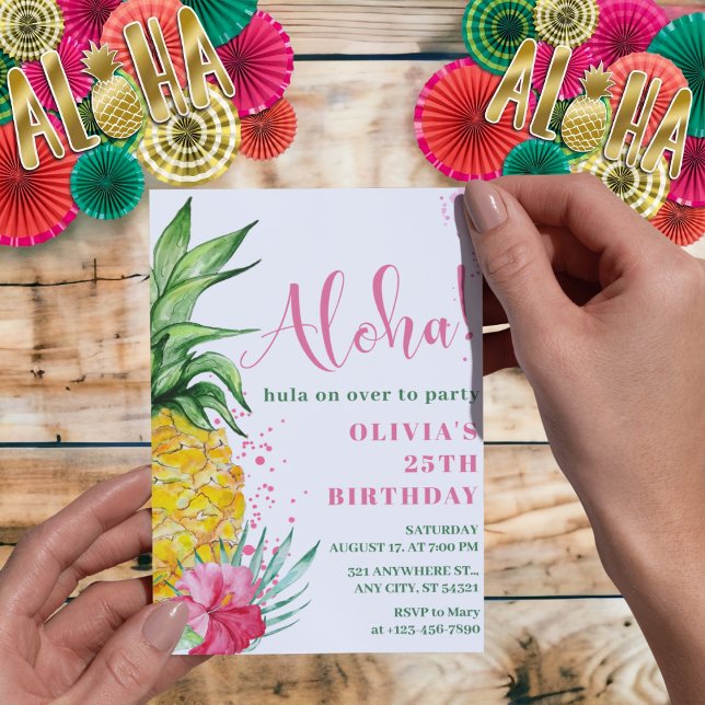 Invitación Aloha Tropical Piña Floral Luau Cumpleaños (Subido por el creador)
