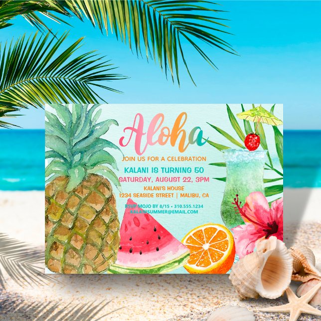 Invitación Aloha Tropical Piña Summer Luau Cumpleaños (Subido por el creador)