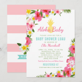 Invitación Aloha Tropical Pineapple Floral Rosa Baby Shower