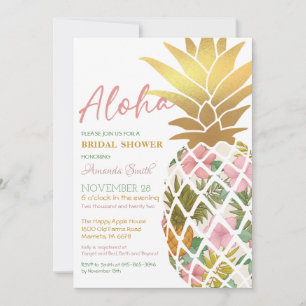Invitación Aloha Tropical Pineapple Gold Leaf Bridal Shower