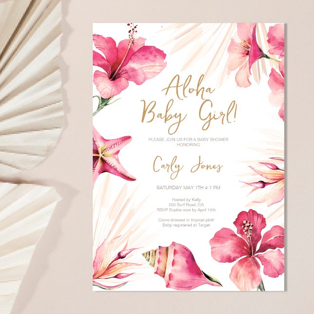 Invitación Aloha Tropical Pink Hibiscus Baby Girl Baby Shower (Subido por el creador)