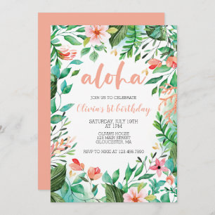Invitación Aloha Tropical primer cumpleaños luau