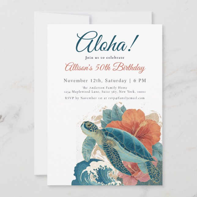 Invitación Aloha Tropical Sea Turtle Hawaiian Luau Birthday (Anverso)