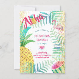 Invitación Aloja de oro rosa de piña tropical Flamingo