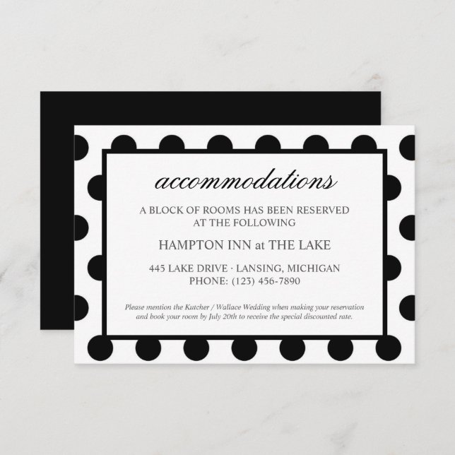 Invitación Alojamiento Boda| Gabinete clásico negro (Anverso / Reverso)