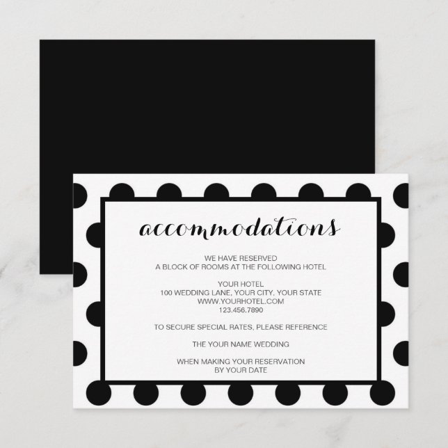 Invitación Alojamiento Boda| Gabinete clásico negro (Anverso / Reverso)
