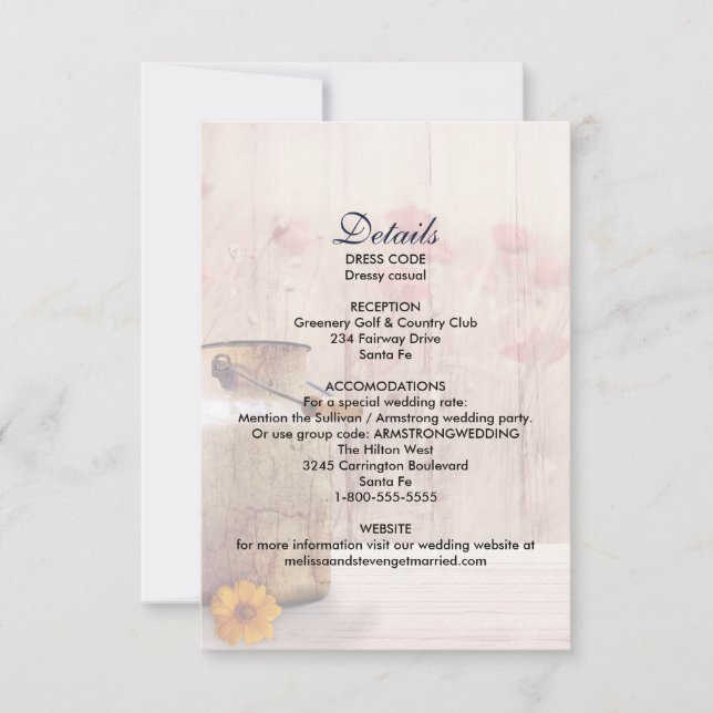 Invitación Alojamiento de detalles de bodas en el campo de la (Anverso)