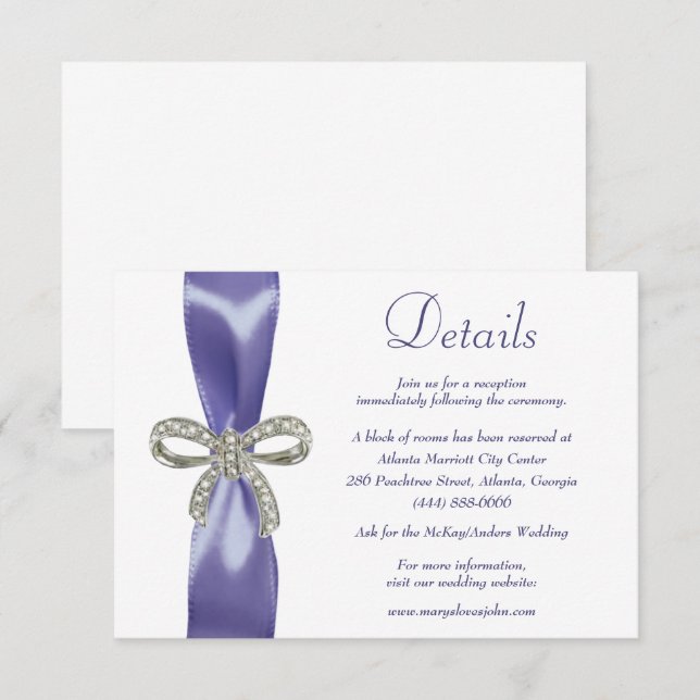 Invitación Alojamiento de detalles del Boda Morado Azul Diama (Anverso / Reverso)