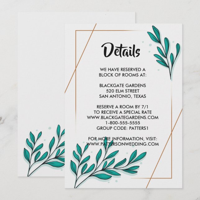 Invitación Alojamiento de hojas de Relieve metalizado dorado  (Anverso / Reverso)