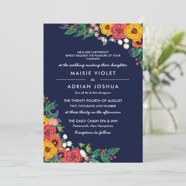 Invitación Alojamiento de padres florales de Boho, marina de  (Anverso de pie)