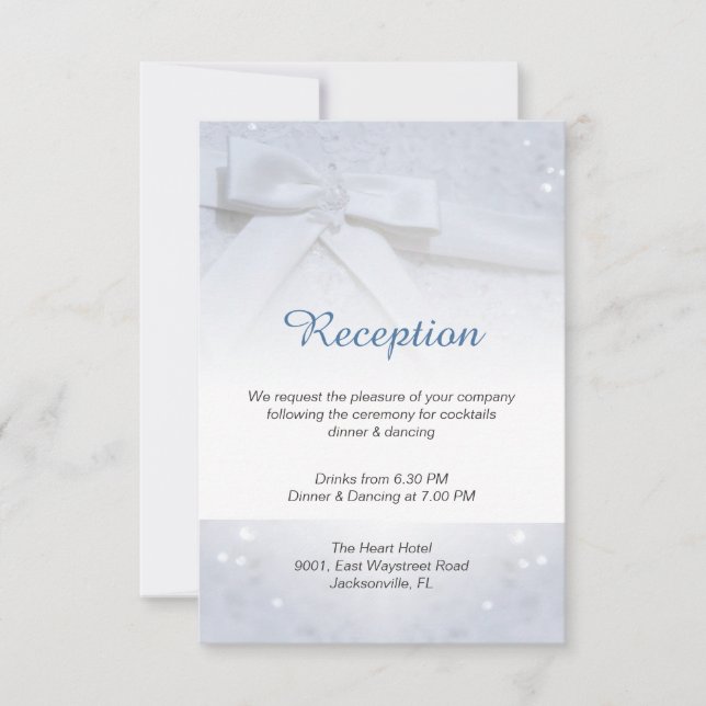Invitación Alojamiento de recepción de boda con lazo blanco 2 (Anverso)