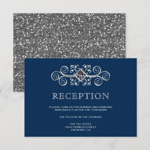 Invitación Alojamiento de recepción florido de plata azul de