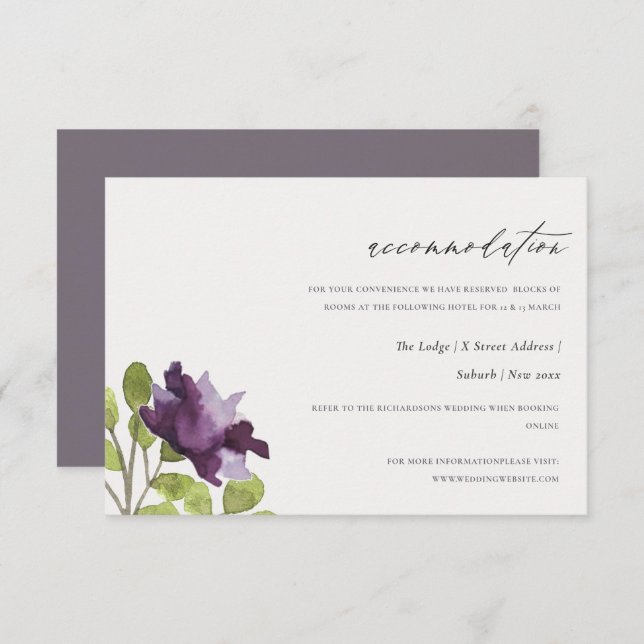 INVITACIÓN ALOJAMIENTO FLORAL ACUARELA AZUL DORADO ELEGANTE (Anverso / Reverso)