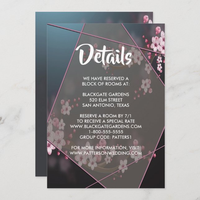 Invitación Alojamiento floral geométrico (Anverso / Reverso)