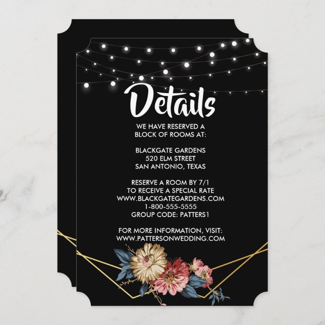 Invitación Alojamiento Floral Rustic Magnolia String (Anverso / Reverso)