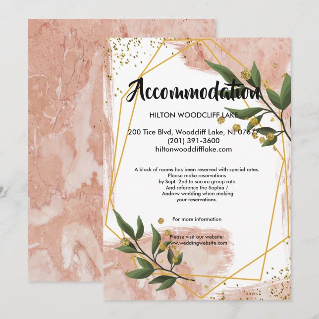 Invitación Alojamiento moderno con marco dorado marfil-verde (Anverso / Reverso)