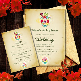 Invitación Alojamiento Rústico Floral Heart Mexican Wedding R