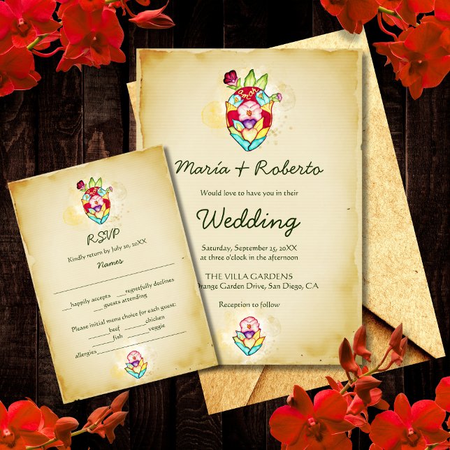 Invitación Alojamiento Rústico Floral Heart Mexican Wedding R (Subido por el creador)