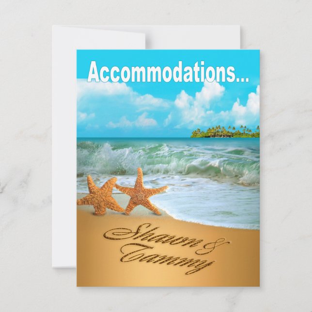 Invitación Alojamiento Starfish Couple Beach Wedding (Anverso)