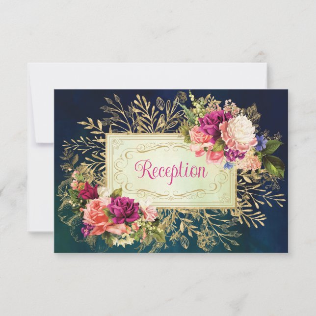 Invitación Alojamiento verde azulado, de la marina, Gold Bold (Anverso)