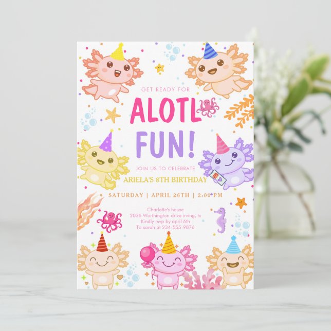Invitación Alotl Fun Axolotl Under Sea Birthday (Anverso de pie)