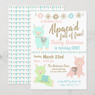 Invitación Alpaca Fiesta de cumpleaños 1
