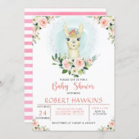 Alpaca Llama Chica Floral Rosa Baby Shower
