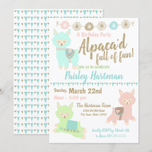 Invitación Alpaca llena de fiesta de cumpleaños divertida