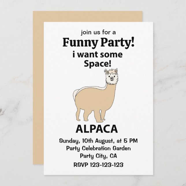 Invitación Alpaca quiero algo de espacio divertida Alpaca (Anverso / Reverso)