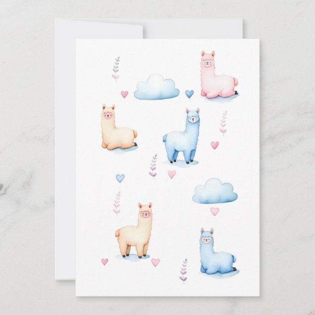 Invitación Alpacas Lindas y Nubes (Anverso)