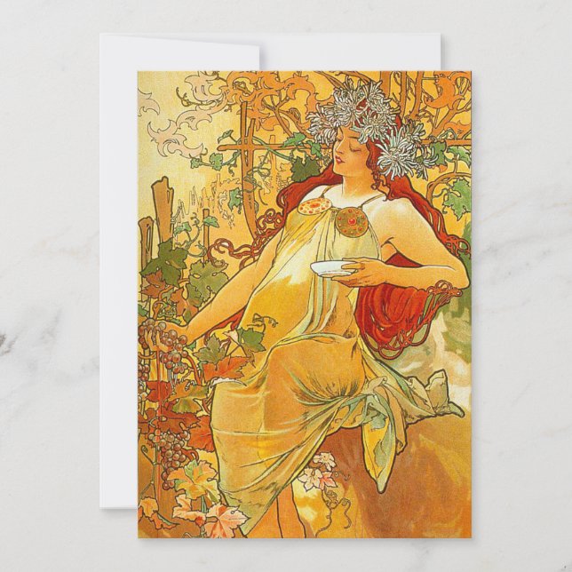 Invitación Alphonse Mucha Art Nouveau Otoño (Anverso)