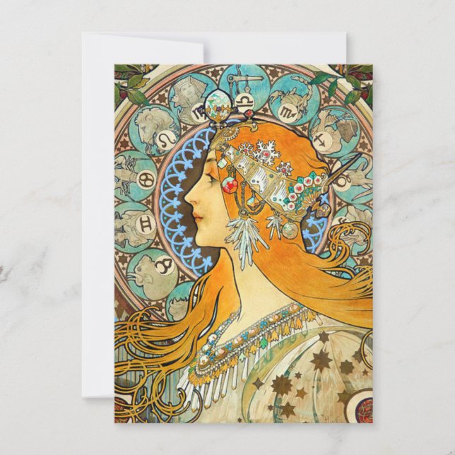Invitación Alphonse Mucha Art Nouveau Zodiac (Anverso)