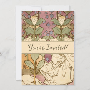 Invitación Alphonse Mucha Estrellas Elegantes Art Nouveau Cam